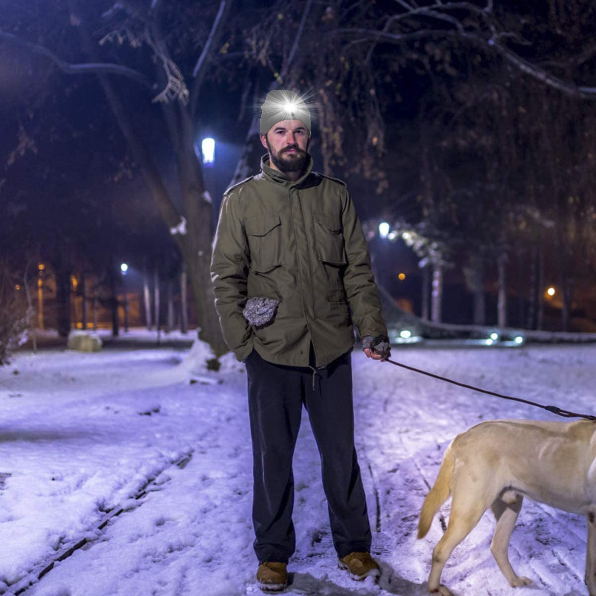 Unisex 2 Pack LED Beanie with Light, USB Rechargeable Caps Winter Headlamp Beanie Cap Gifts for Men Women Dad